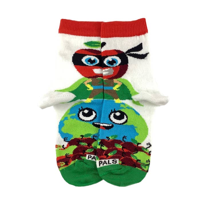 Apple Super Hero Socks from the Sock Panda (Ages 3-7) for wholesale by Sock Panda