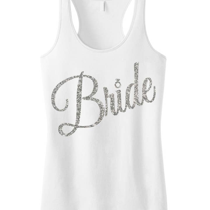 Glitter Cursive Bride Tank Top in Gold or Silver for wholesale by Nobullwoman Apparel