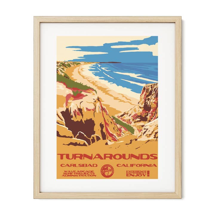 Turnarounds WPA Surf Poster | Vintage Carlsbad Art Print for wholesale by WAVE ARCADE