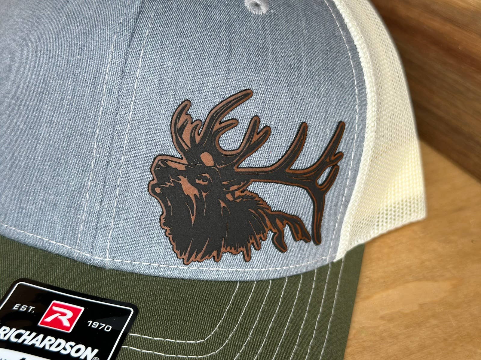 MT ENGRAVED - Wholesale Trucker Hat - Unisex - Elk Outdoors Leather Patch Hat1