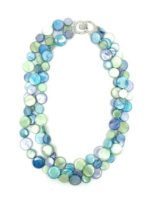252005 - Blue/Green 3 Strand Mother of Pearl Necklace for wholesale by Sea Lily