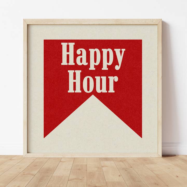 Happy Hour Banner Tab Typography Art Print (FLAT) for wholesale by Tejas Country Club