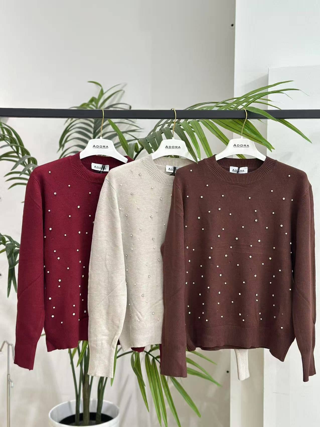 ADORA – Großhandel Strickoberteil – Damen – Perlen-Strass-Pullover0