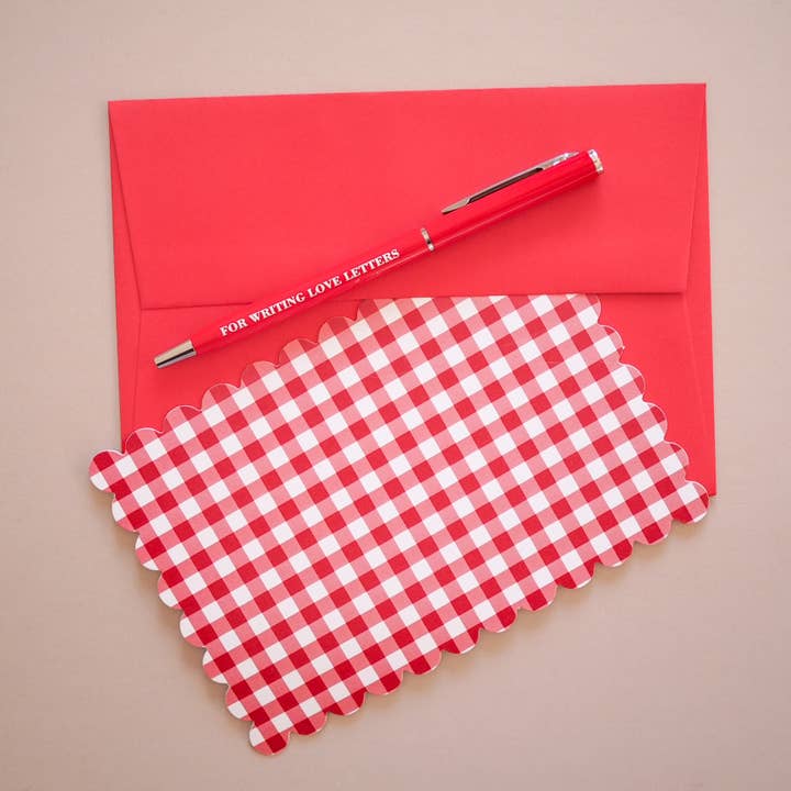Red gingham scalloped notecard set for wholesale by soch and co