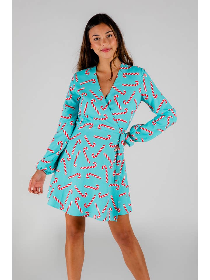 Shinesty, Inc - Wholesale Dress - Women's - Wrap Dress | The Peppermint/Candy Cane Christmas