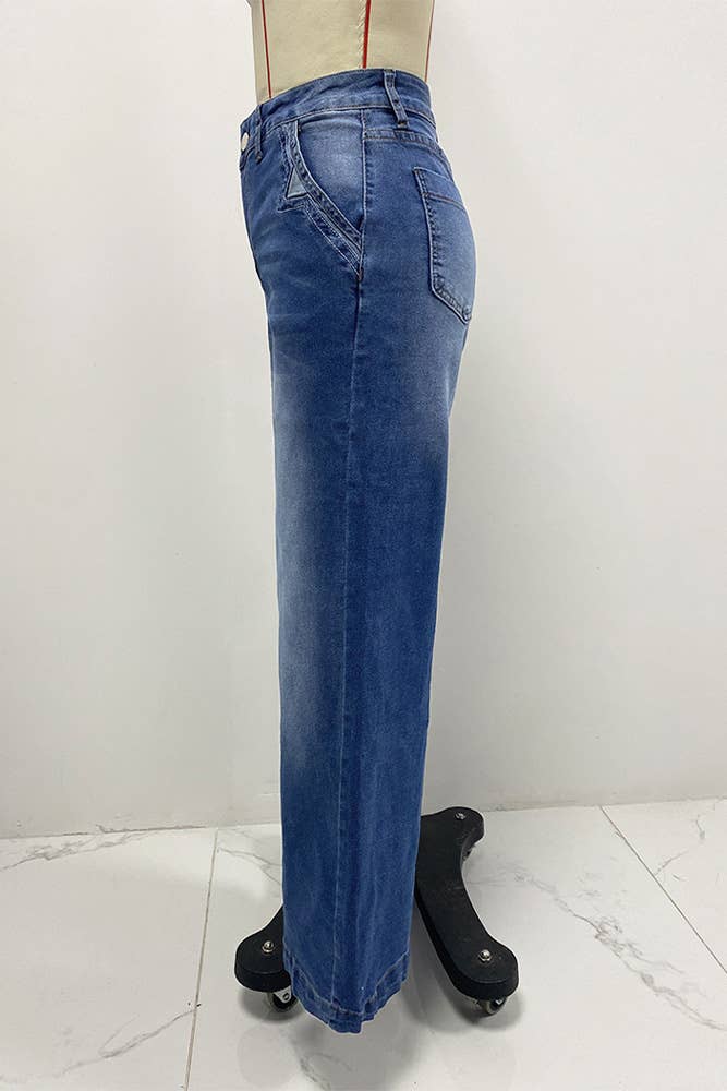 Blue Vintage Embroidered Stretch Straight-Leg Denim Pants XYK056 for wholesale on Faire6