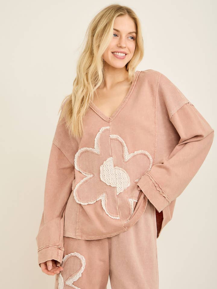 Top térmico de rizo con lavado mineral y margarita cortada a la mitad HT6810 para venta al por mayor de J.Her