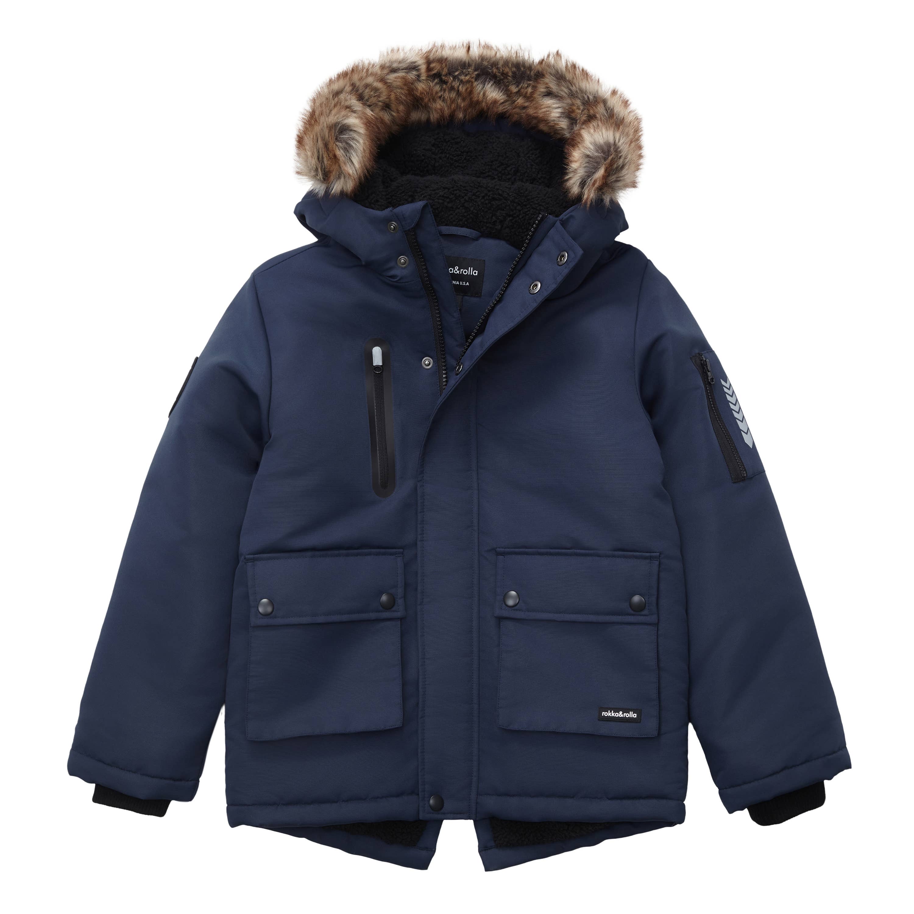 Rokka & Rolla - Wholesale Parka - Kids - Boys' Winter Coat with Faux Fur Hood Parka Jacket6