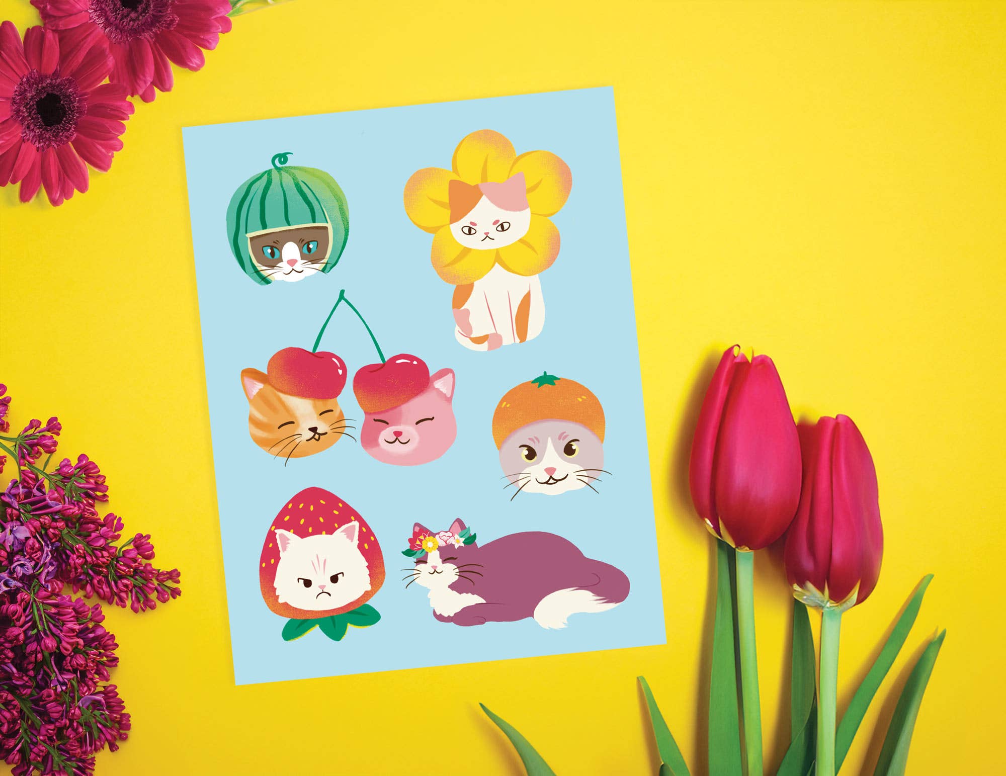 Pineapple Sundays Design Studio – Cartão de saudação diária por atacado – Cartão de felituras de fantasias de frutas de gato1