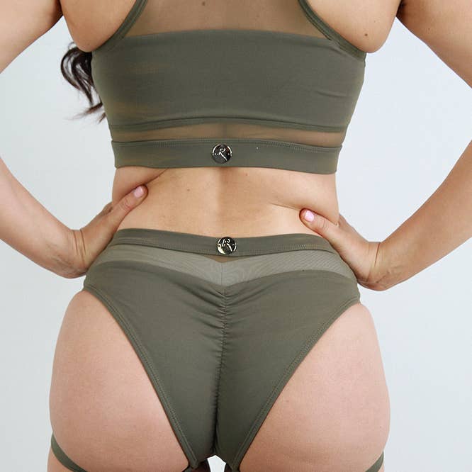 Carmen Low Waist Garter Short – Army Green for wholesale by Rarr Designs