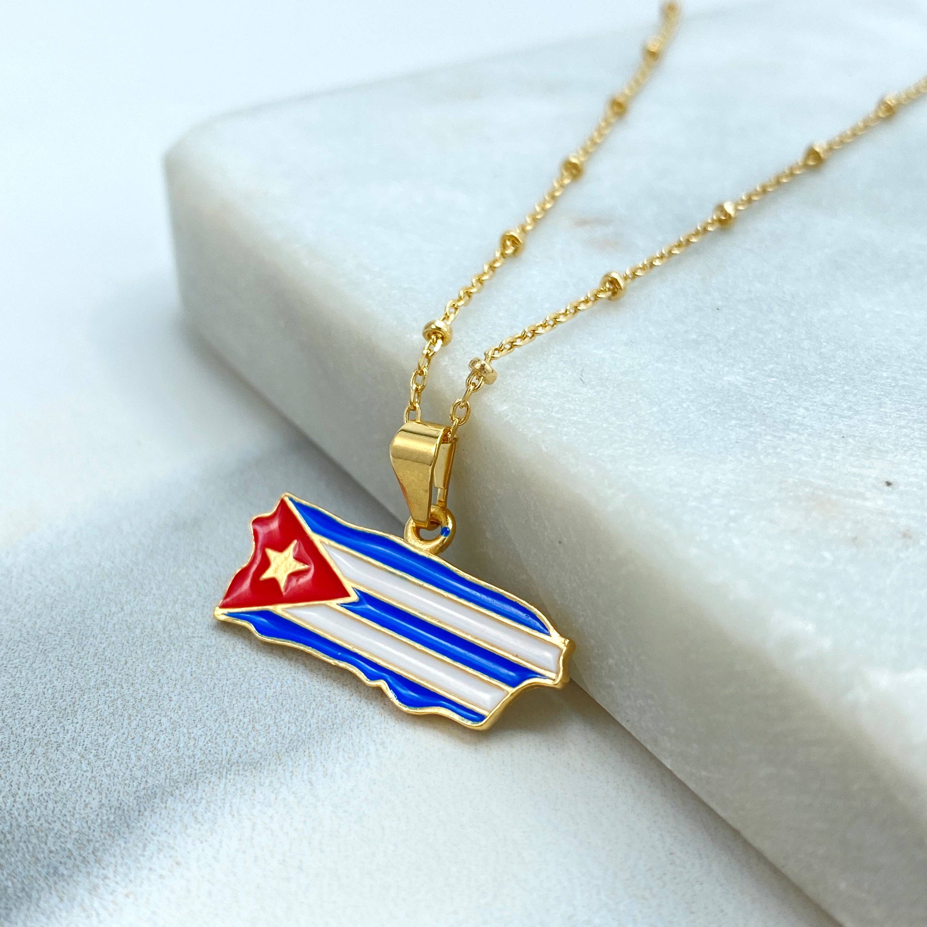 Luxus Accessories - Wholesale Individual Charm/Pendant - 18k Gold Filled Multicolor Enamel Cuban Flag Pendant, Cuban Flag Charm, Bandera de Cuba, Patriot Cuba Flag Pendant2