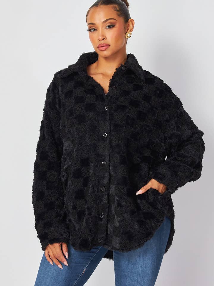Hot & Delicious – wholesale Skjortjacka/jackett – Dam – Nelly Rutig Faux Päls Fleece-schacket (HDJ32253)