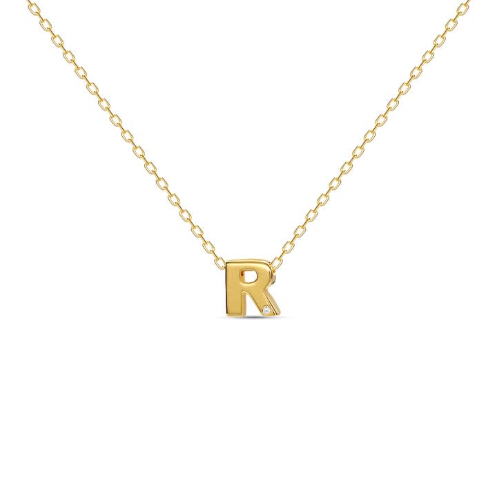 Collana con lettera «R» con diamanti - oro 18 carati per la vendita all'ingrosso da parte di MOSUO Jewellery
