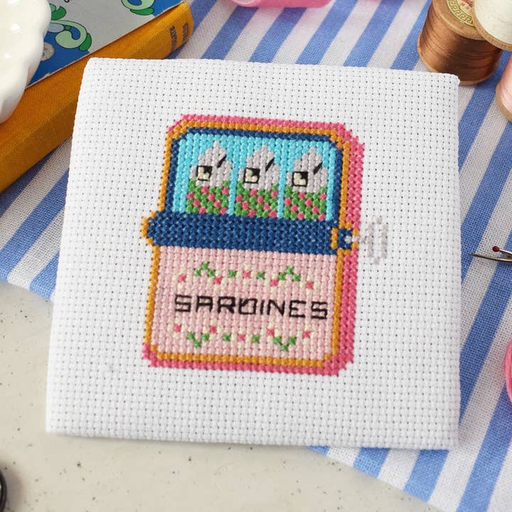 'Sardines' Mini Cross Stitch Kit for wholesale by The Make Arcade