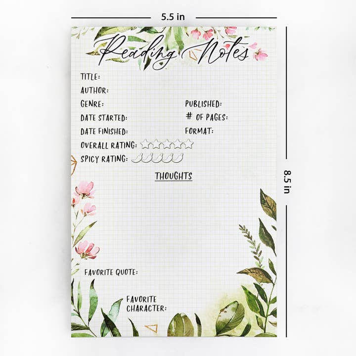 Reading Notes Notepad - 5.5" x 8.5" - Bookworm notepad for wholesale by Aphrodite Bookclub