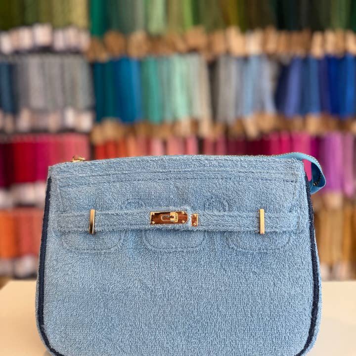 The Designer Signature Mini Cabana Clutch - Bahamian Sky for wholesale by Le Stitch Needlepoint