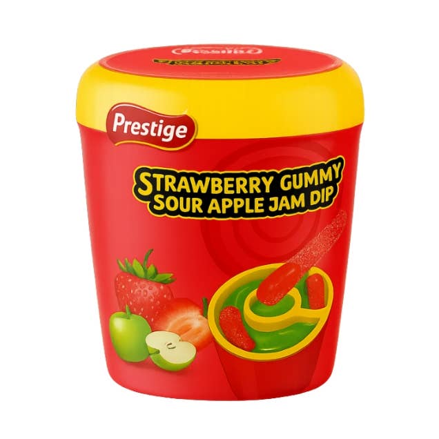 Prestige Halal Strawberry Gummy Apple Jam Dip 12x70g for wholesale by CargoPirate