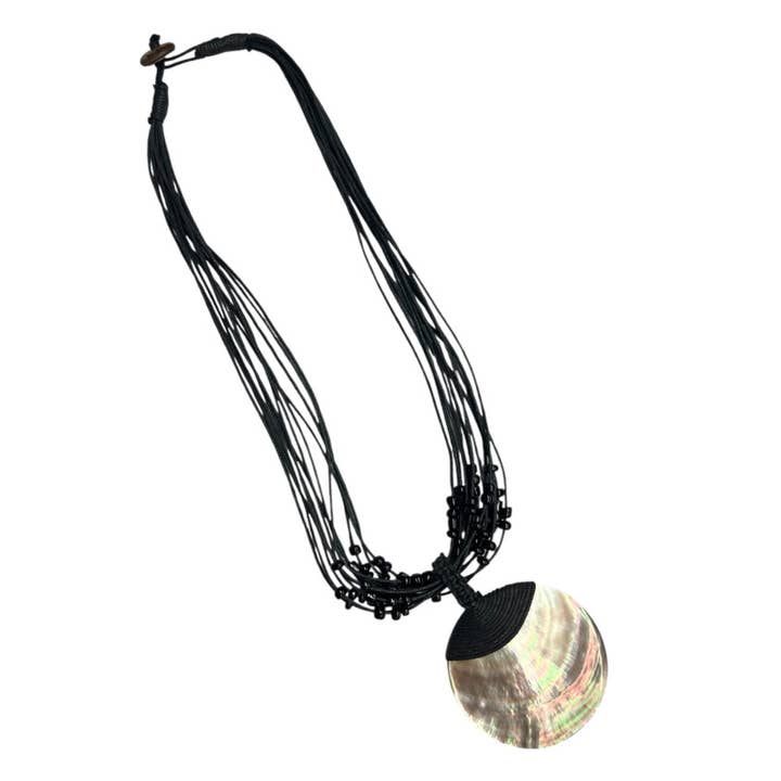DK Hawaii - Wholesale Pendant/Charm Necklace - Round Mother Of Pearl Shell Pendant With Wax Cord Necklace3