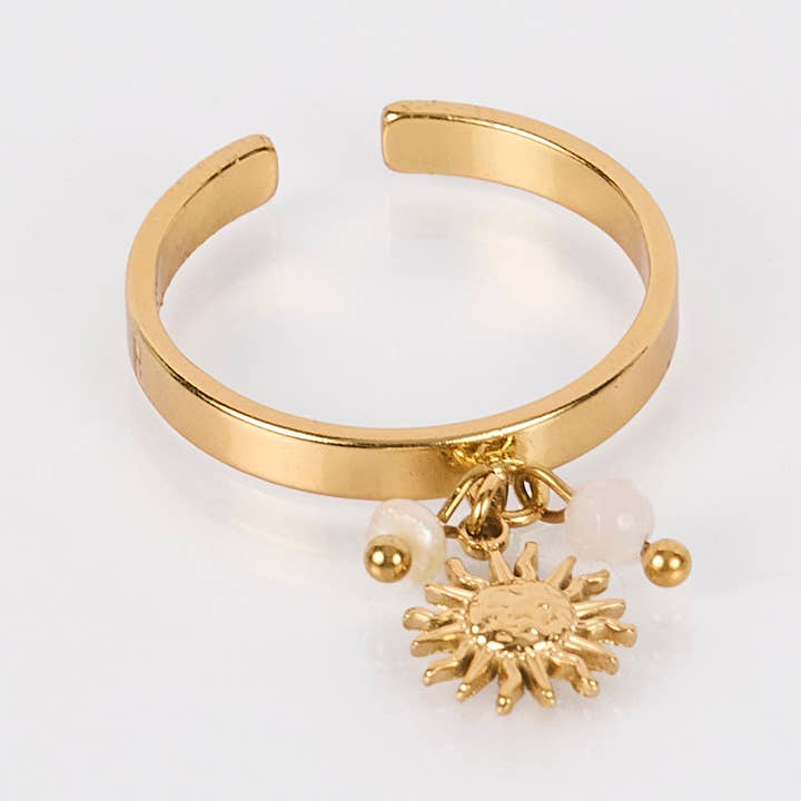 By Sookay - Wholesale Band/Stacked Ring - Sunflower charm ring in stainless steel, soft beads7