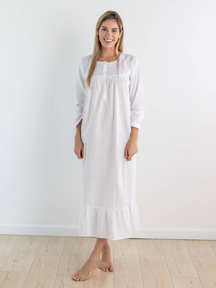 Jacaranda Living - Venta al por mayor Ropa para dormir - Mujer - Camisón de algodón blanco Catherine