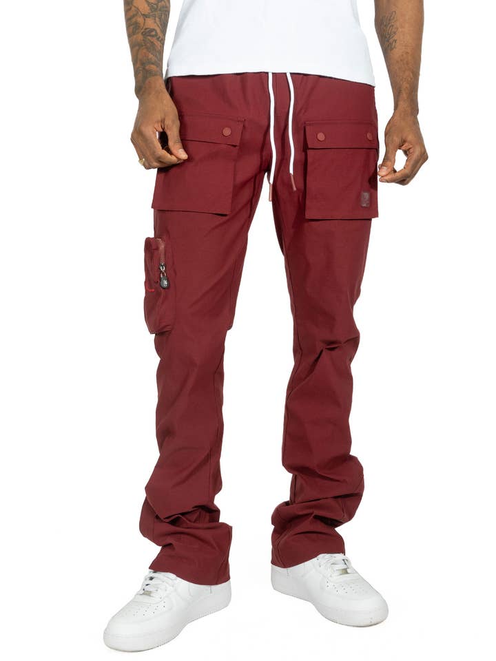M1625 SARTONI Nylon Stacked Pants - Burgundy for wholesale by Makobi