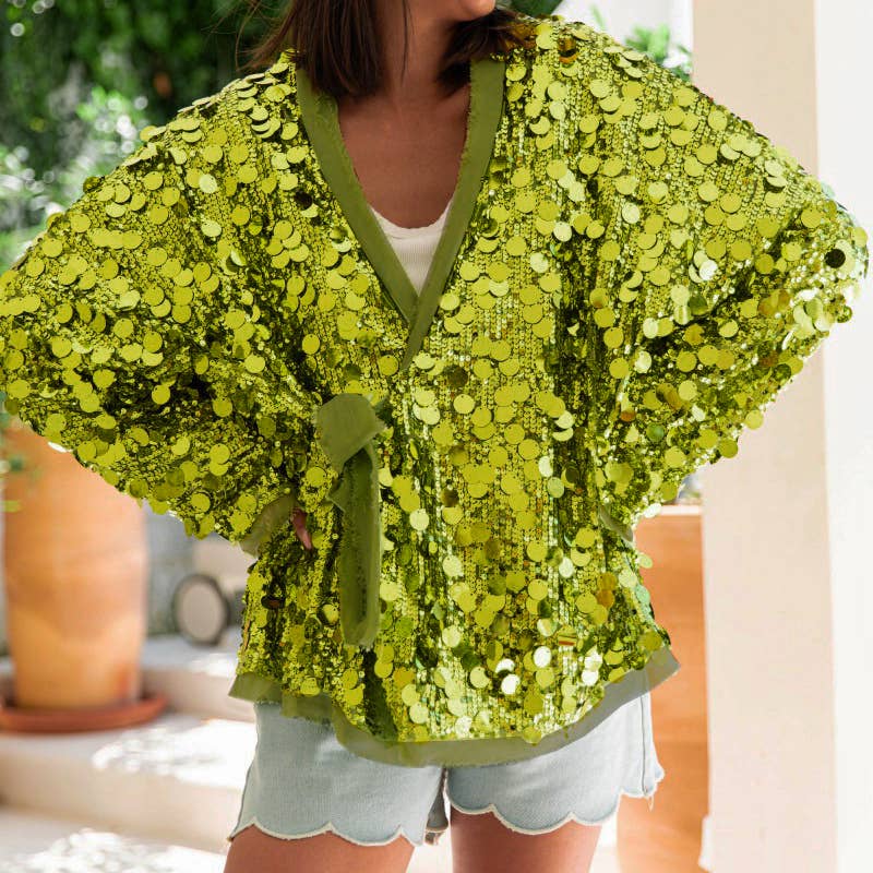 HIDDENBRAND - Wholesale Jacket - Women's - Y2k Shiny Sequined Wrapped Lace-Up Jacket