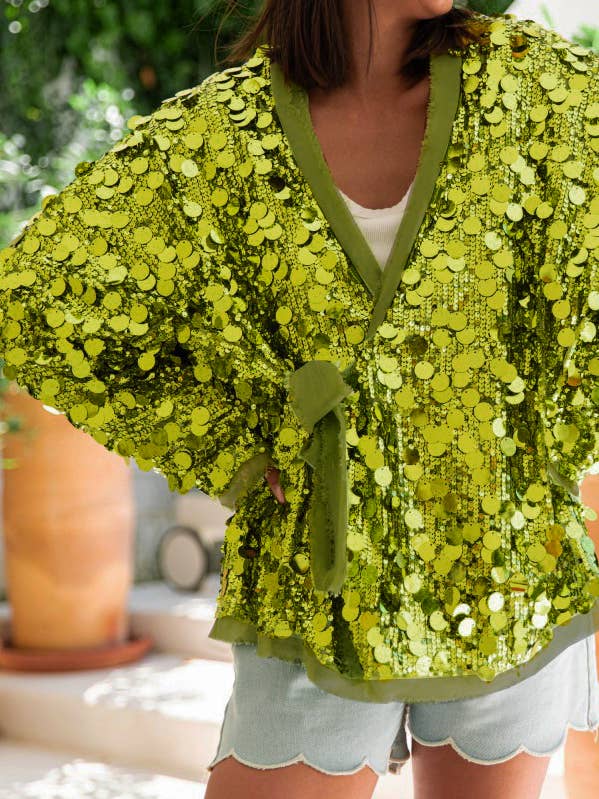 Y2k Glänzende Pailletten Wickeljacke mit Schnürung für den Großhandel von HIDDENBRAND