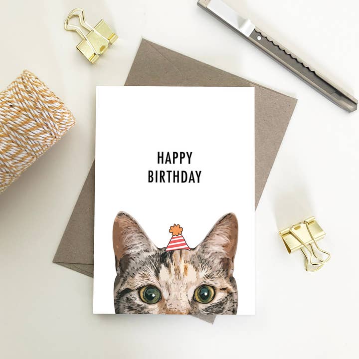 Cartes « Happy Birthday Domestic Shorthair Cat » en forme de demi-visage pour la vente par My Lovely Pets Design
