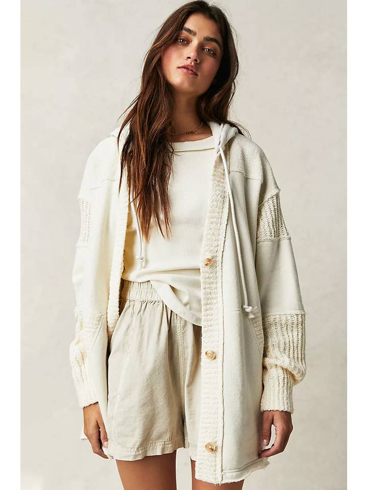 Lovesoft - Wholesale Coat - Women's - Contrast Knit Patchwork Hooded Functional Coat