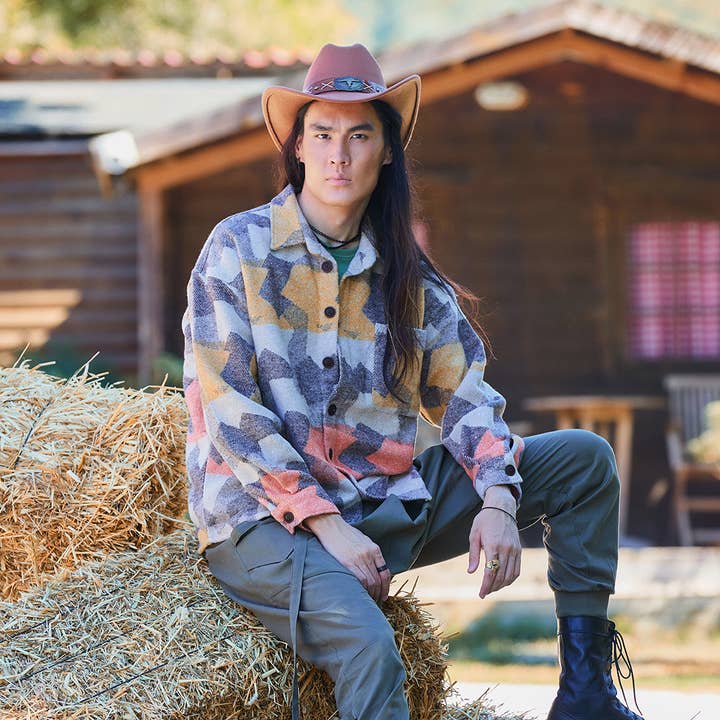 Camisa de hombre de manga larga con corte relajado y estampado naranja. para venta al por mayor de Los Banditos