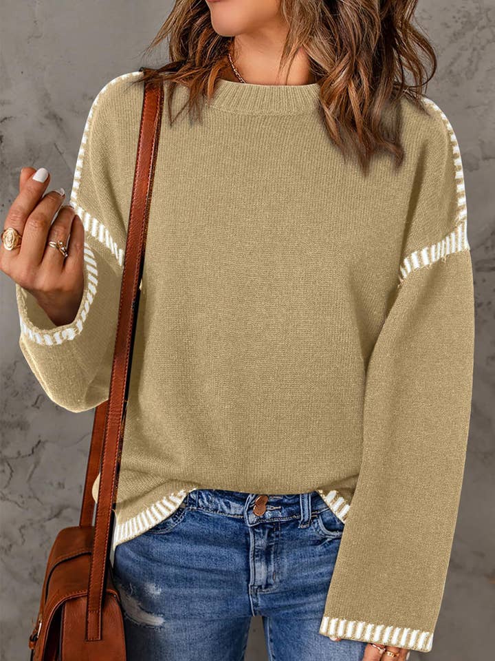 Rosa Clothing - Wholesale Knit Sweater - Women's - Contrasting Cable Knit Pullover Sweater3