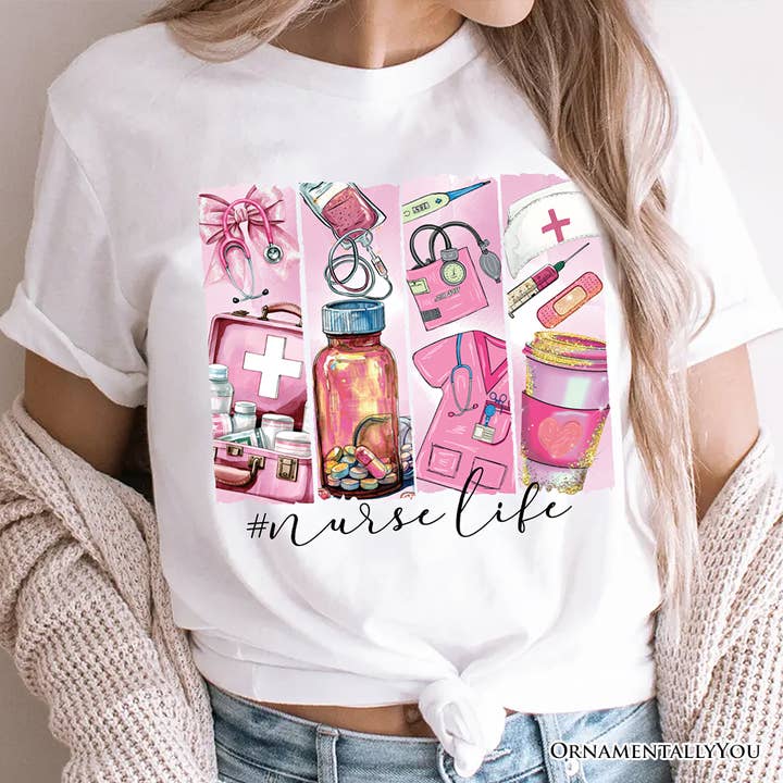 Maglietta Vita da Infermiera, T-shirt Bianca e Naturale con Elementi Essenziali Medici per la vendita all'ingrosso da parte di OrnamentallyYou