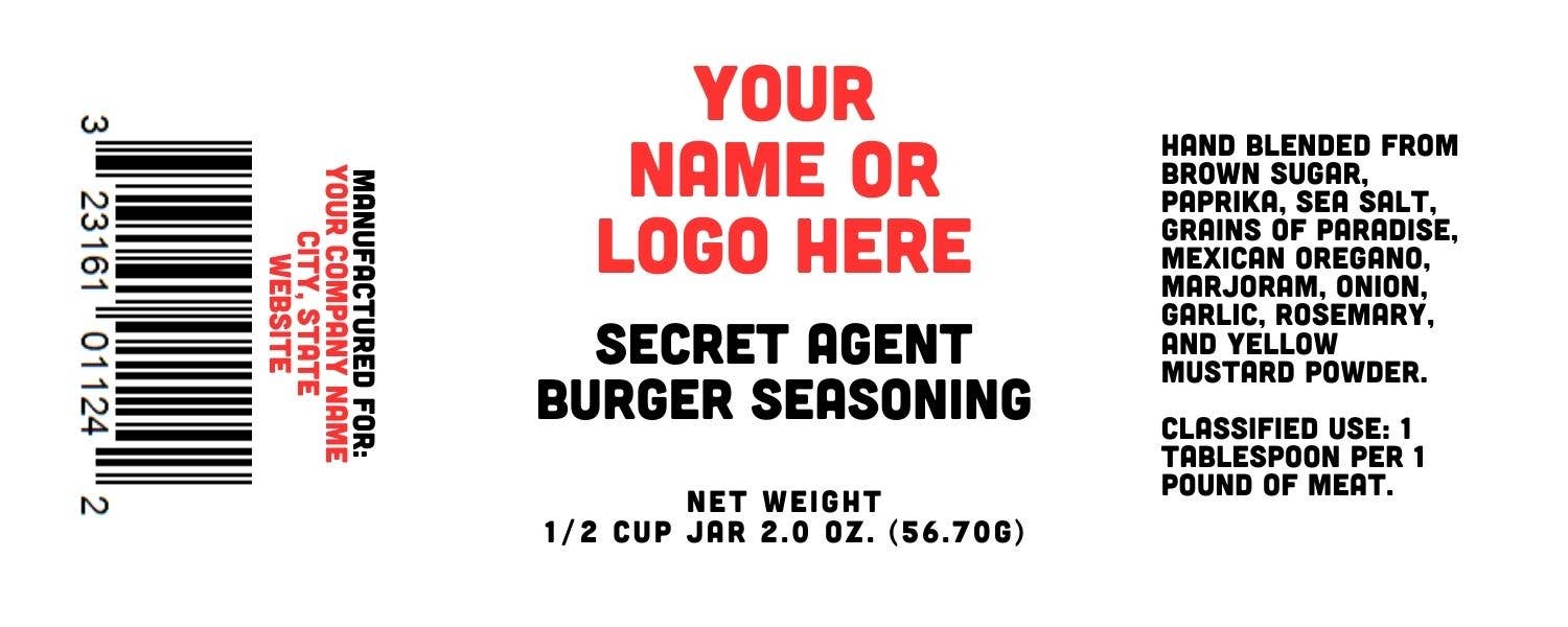 Rachel's Spice Company - Wholesale Dried Spice Mix - Secret Agent Burger Seasoning - Custom Name / Logo Label0