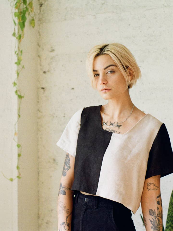 Quilted Crop Top in Black and Cream for wholesale by Ersa Fibers