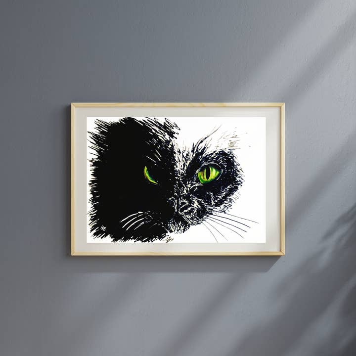 Hannah Kate Makes - Wholesale Art Print - Black Cat Art Print - A5/A4 - Halloween Witch's Familiar2
