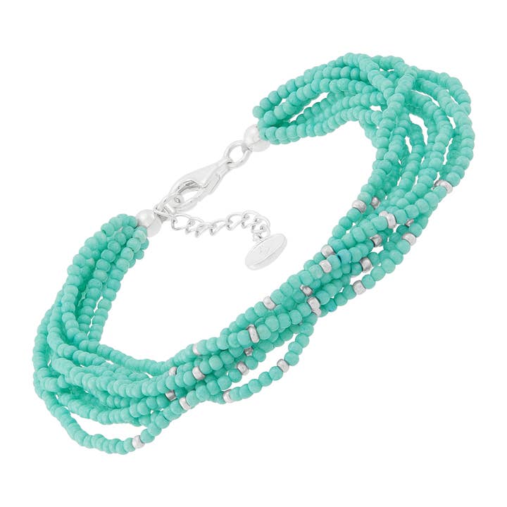 Silpada 'Tranquil Cascade' Sterling Silver Teal Seed Bead Bracelet, 8.25" for wholesale by Silpada
