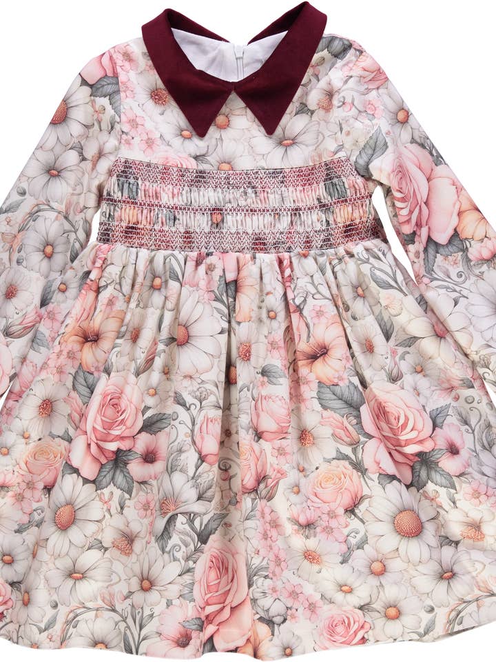 Vestito floreale con smock per la vendita all'ingrosso da parte di Piccola Speranza