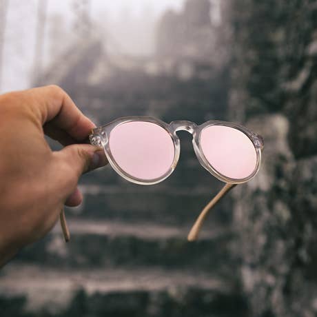 GOWOOD - Wholesale Sunglasses – Women's - Bamboo Panto Sunglasses Clear Frame Pink Mirrorred Lenses9