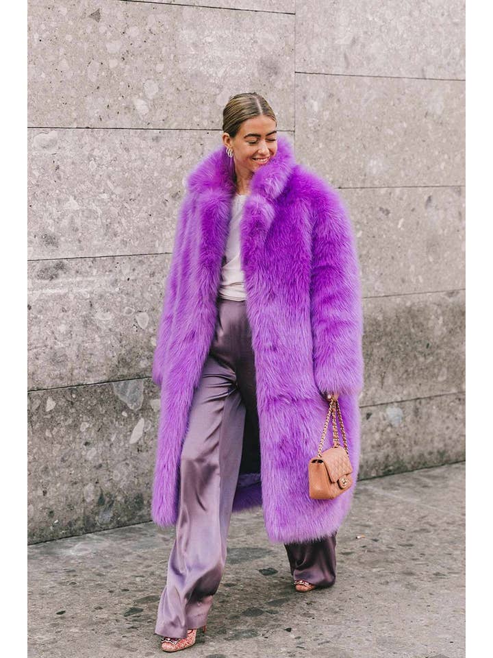 ALLARA - Wholesale Fur/Faux Fur Coat - Women's - Elodie Purple Long Faux Fur Long Coat
