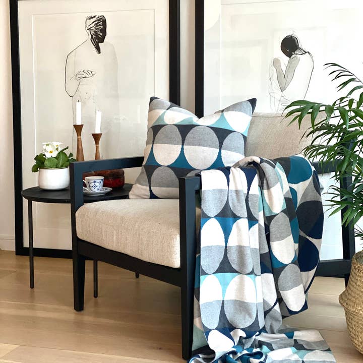 Funky Doris – Engroshandel Tæppe – Olivia Tæppe Blå, Blødt Jacquardstrikket Bomuld2