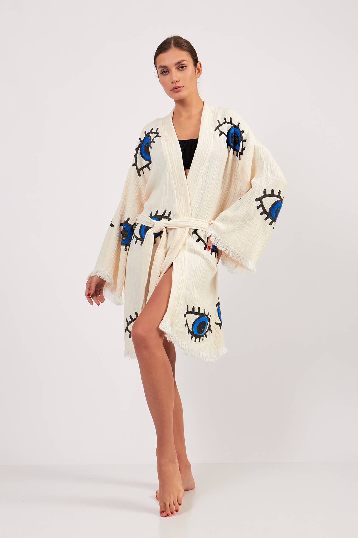 Yaz Concepts - Wholesale Kimono - Women's - Turkish Evil Eye Print Kimono Robe Blue Coverup1