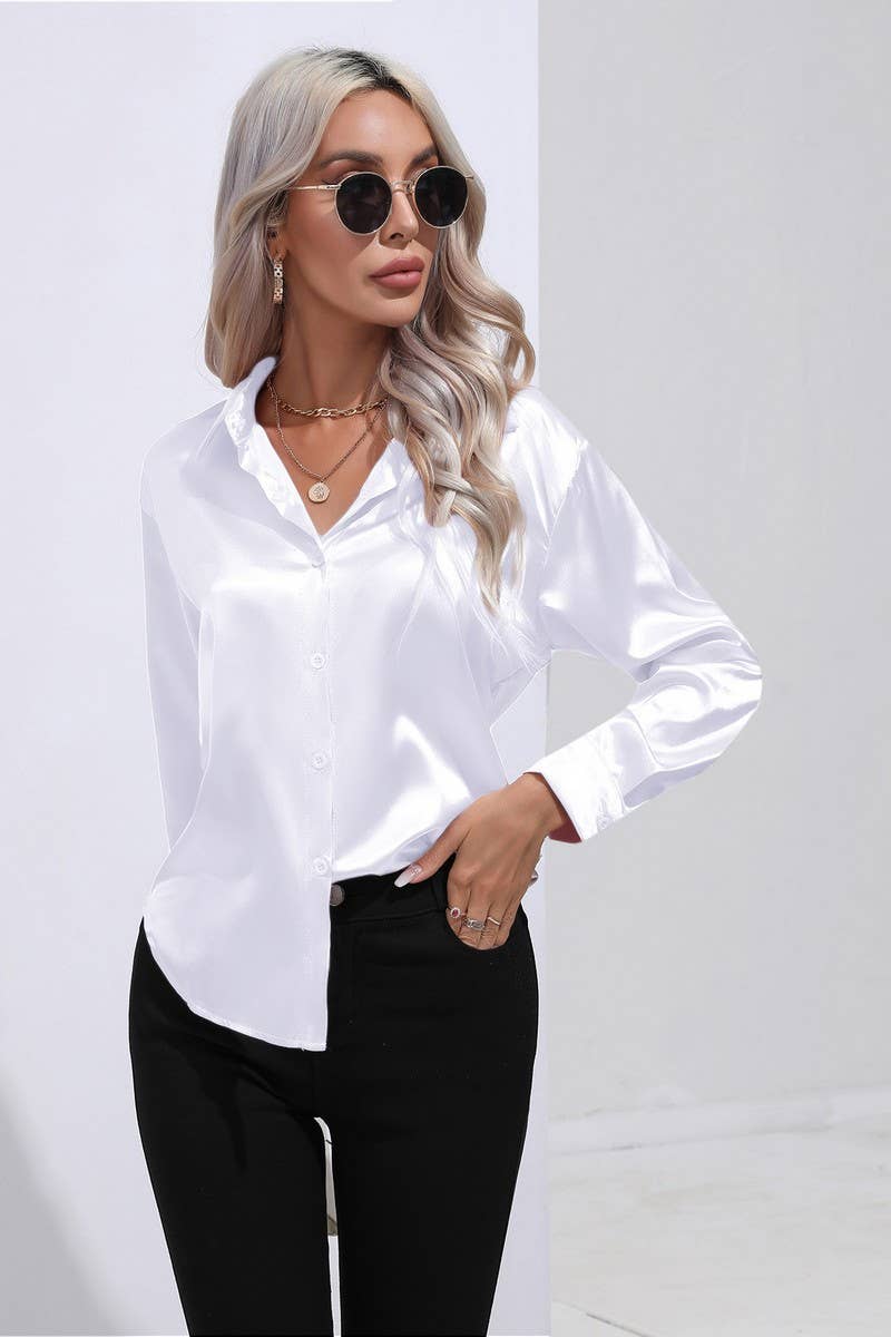 NINEXIS - Wholesale Button Down Shirt - Women's - CWTBLL0690_Button Down Silky Satin Long Sleeve Top24