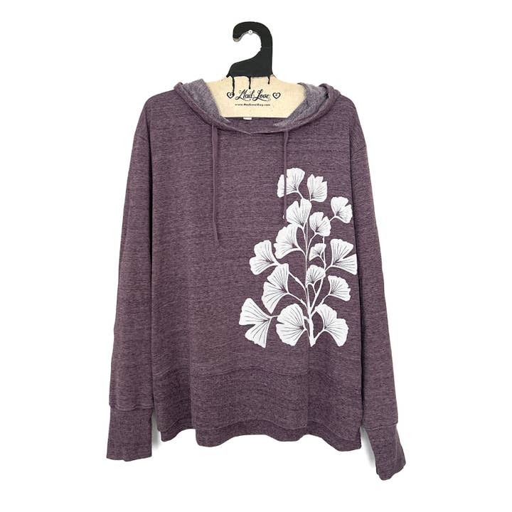 Mad Love Shop - Wholesale Hoodie - Women's - Limited Womens Heather Purple Hood with Gingko Leaves Print 0
