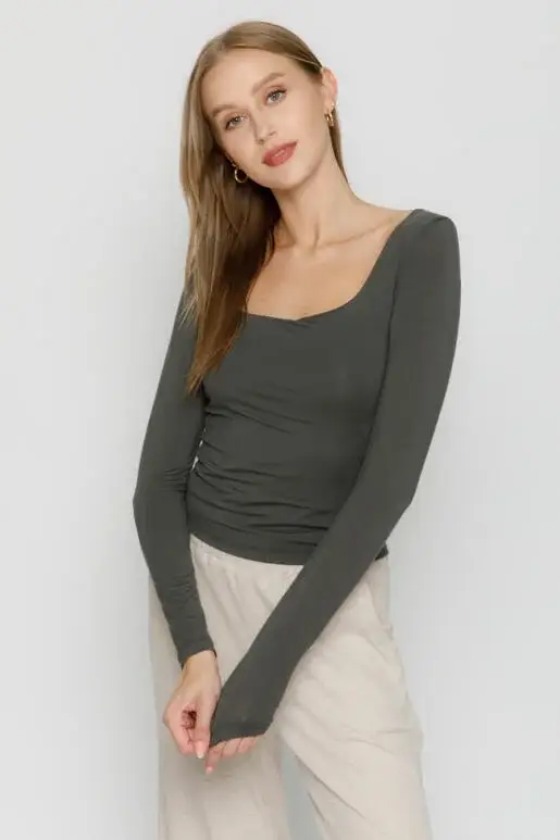 Final Touch - Wholesale Knit Top - Women's - Double Layered Square Neck Basic Top - T1710944