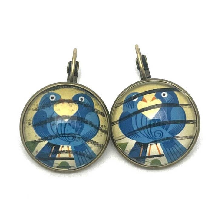 Postage Stamp Jewelry - Wholesale Dangle Earrings - 2006 Love Birds - USA Stamp - Postage stamp jewelry - Postage Stamp Earrings - French clip earrings in antique bronze finish