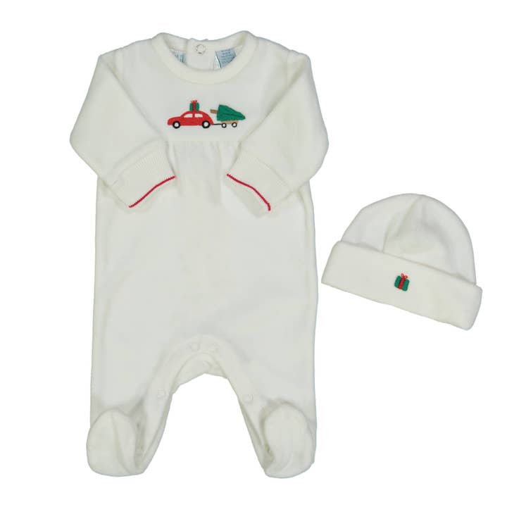 Baby Boys & Girls Velour Holiday Romper with Hat for wholesale by Feltman Brothers