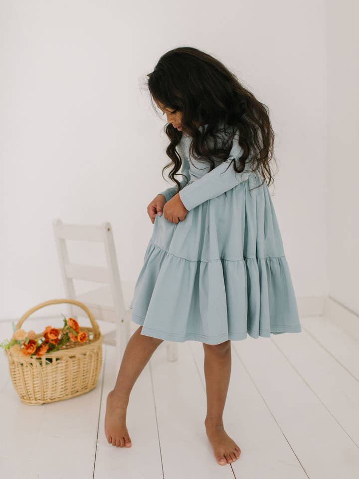 Ollie Jay - Wholesale Dress - Kids - Gwendolyn Ruffle Dress in Dusty Blue | Girls fall Dress 6