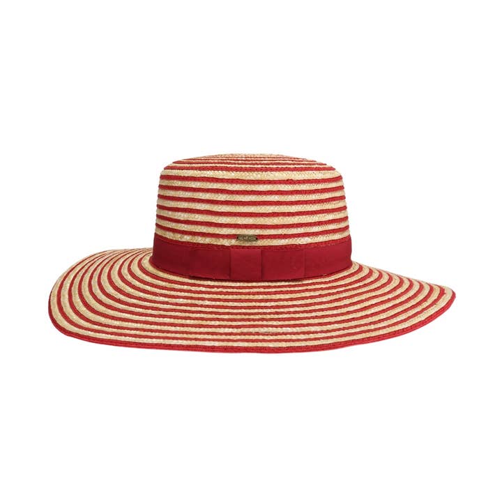 C.C Beanie - Wholesale Straw Hat - Women's - Stripe C.C Boater Sun Hat STH0033