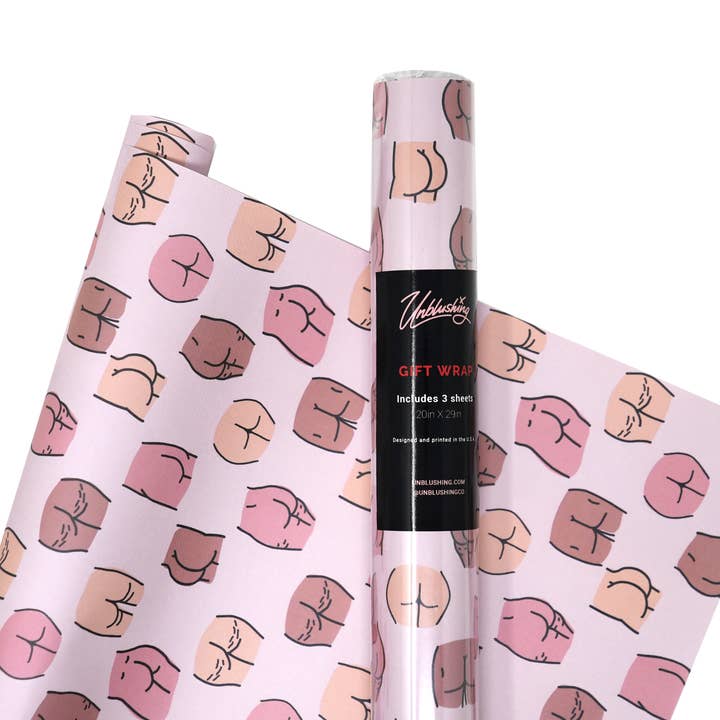 Unblushing - Wholesale Wrapping Paper Roll - Funny Butt Gift Wrap (Roll) - Unique Holiday Wrapping Paper