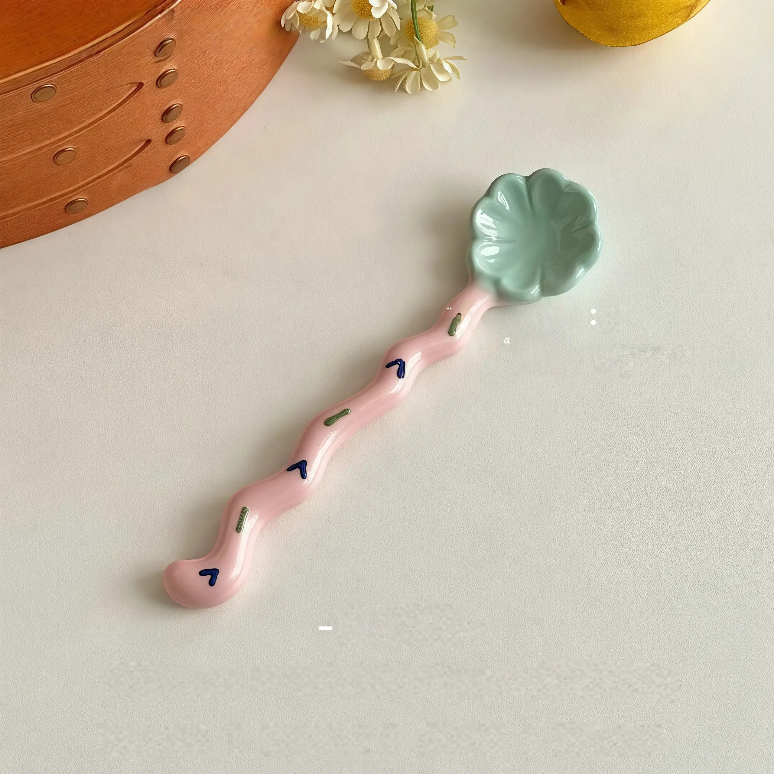 Otterware - Wholesale Table Spoon (Cutlery) - Whimsical Wavy Handle Flower Ceramic Dessert Spoons 4 colors3